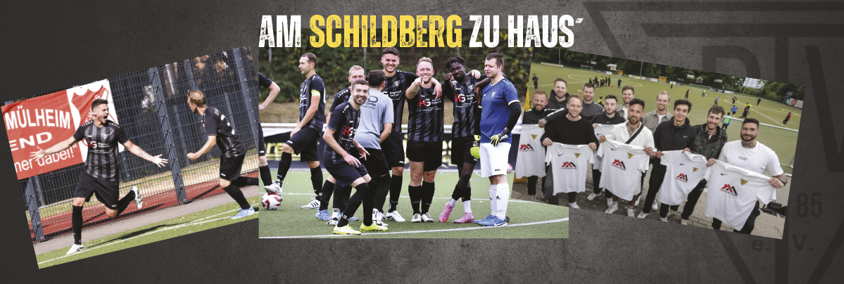 Verschiedene Fotos der Manschaft - Darüber der Schriftzug: Am Schildberg zuhause